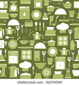 Seamless pattern of cooking restaurant  and kitchen utensil. Food appliances background icons set. Vector illustration with kitchenware