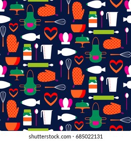 Seamless pattern with cookware. Vector illustration