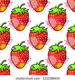 Seamless Pattern Cool Cute Colorful Healthy Fruit Strawberry . Pattern suitable for posters, postcards, fabric or wrapping paper.