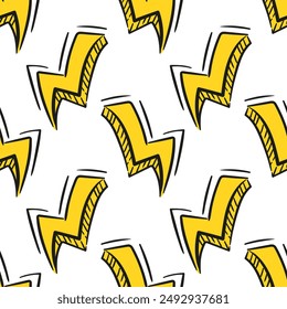 Seamless pattern Cool lightning in sketch style. Grunge illustration. Informal subculture. Vector illustration in 2000s style. Aesthetics of the 90s, 00s. For wallpaper, fabric, wrapping, background.