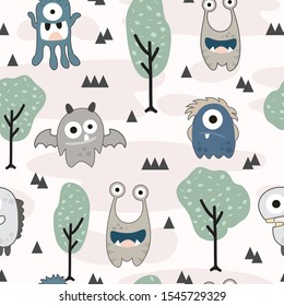 Seamless pattern cool Monster. Cartoon Monster Background, Vector Illustration