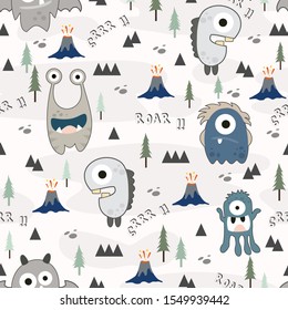 Seamless pattern cool Monster. Cartoon Monster Background, Vector Illustration