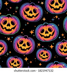 seamless pattern of cool multicolored  haloween pumpkins