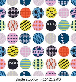 Seamless pattern with coorful doodle circles. Hand drawn colorful illustration. Abstract vector print for decor, textile, fabric, furniture, web