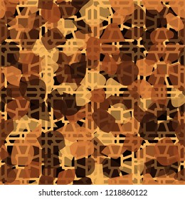Seamless pattern. Copper camouflage with quadrilateral decorative elements. Editable.