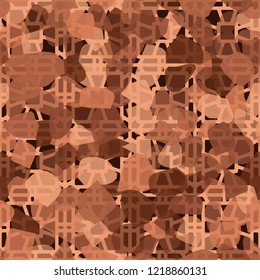 Seamless pattern. Copper camouflage with quadrilateral decorative elements. Editable.