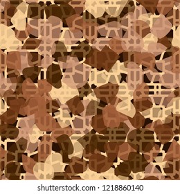 Seamless pattern. Copper camouflage with quadrilateral decorative elements. Editable.