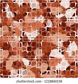 Seamless pattern. Copper camouflage with quadrilateral decorative elements. Editable.