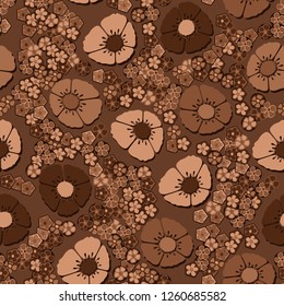 Seamless pattern.
Copper flowers arranged randomly.