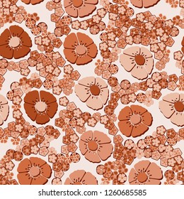 Seamless pattern.
Copper flowers arranged randomly.