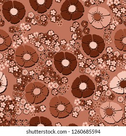 Seamless pattern.
Copper flowers arranged randomly.