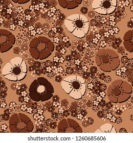 Seamless pattern.
Copper flowers arranged randomly.