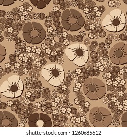 Seamless pattern.
Copper flowers arranged randomly.