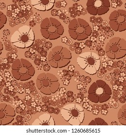 Seamless pattern.
Copper flowers arranged randomly.