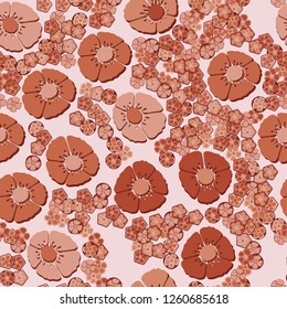 Seamless pattern.
Copper flowers arranged randomly.