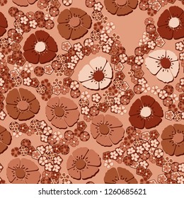 Seamless pattern.
Copper flowers arranged randomly.