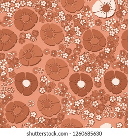 Seamless pattern.
Copper flowers arranged randomly.
