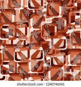 Seamless pattern. Copper theme. Composition based on rounded squares. Checkered blots.