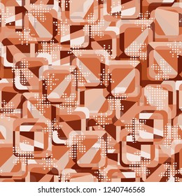 Seamless pattern. Copper theme. Composition based on rounded squares. Checkered blots.
