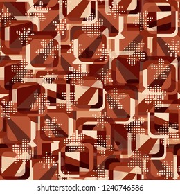 Seamless pattern. Copper theme. Composition based on rounded squares. Checkered blots.