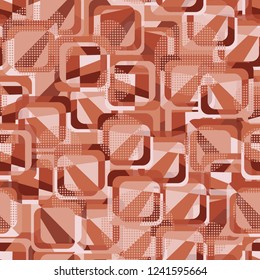 Seamless pattern. Copper theme. Composition based on rounded squares. Checkered circles.