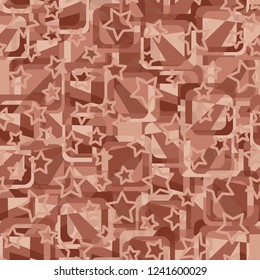 Seamless pattern. Copper theme. Composition based on rounded squares. Contour five-pointed stars.