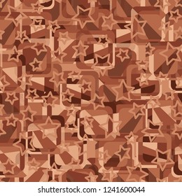 Seamless pattern. Copper theme. Composition based on rounded squares. Contour five-pointed stars.