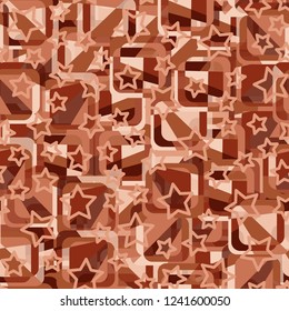 Seamless pattern. Copper theme. Composition based on rounded squares. Contour five-pointed stars.