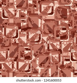 Seamless pattern. Copper theme. Composition based on rounded squares. Contour five-pointed stars.