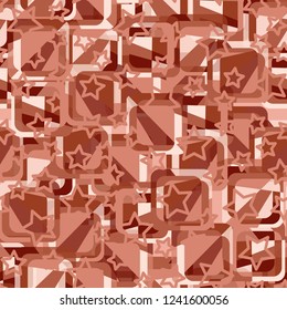 Seamless pattern. Copper theme. Composition based on rounded squares. Contour five-pointed stars.