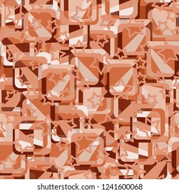 Seamless pattern. Copper theme. Composition based on rounded squares. Contour five-pointed stars.