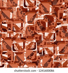 Seamless pattern. Copper theme. Composition based on rounded squares. Contour five-pointed stars.
