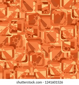 Seamless pattern. Copper theme. Composition based on rounded squares. Contour seven-pointed stars.