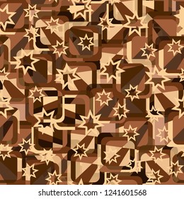 Seamless pattern. Copper theme. Composition based on rounded squares. Contour seven-pointed stars.