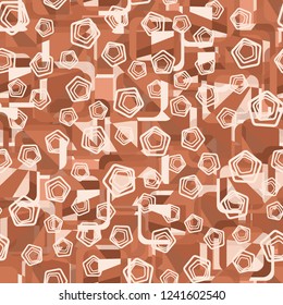 Seamless pattern. Copper theme. Composition based on rounded squares. Contour pentagons.