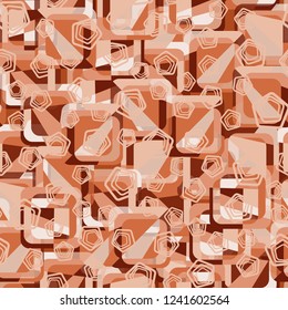 Seamless pattern. Copper theme. Composition based on rounded squares. Contour pentagons.