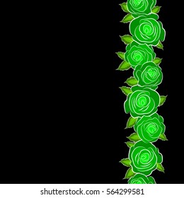 Seamless pattern with copy space (place for your text). Vector illustration. Abstract vertical seamless background with flying green roses.