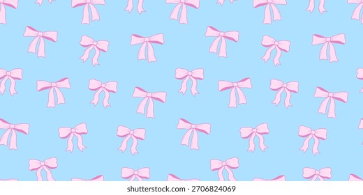 Nahtloses Muster Coquette Bogen rosa. Hintergrund Schleifen und Bänder für Haarschmuck, Festartikel, Geschenkverpackungen, Geschenkkarten und Luxusverpackungen.