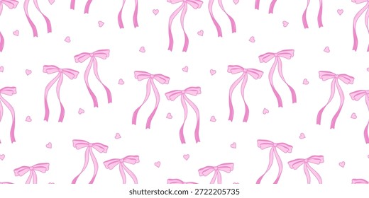 Patrón sin fisuras coqueta lazo rosa. Lazos y cintas para la decoración del cabello, artículos de fiesta de celebración, embalaje de regalo, tarjetas de regalo y paquete de envoltura de lujo.