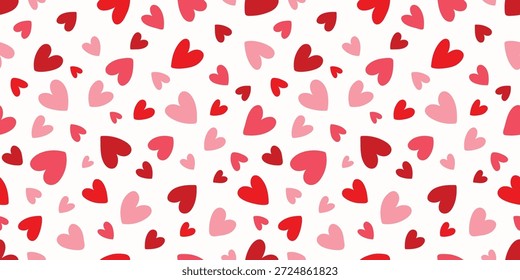 Seamless pattern with coquette hand-drawn pink bows with striped pattern and tiny hearts for feminine branding, stationery, and textile design. Vector illustration.
