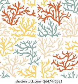 Seamless Pattern of Coral Branches on White Background