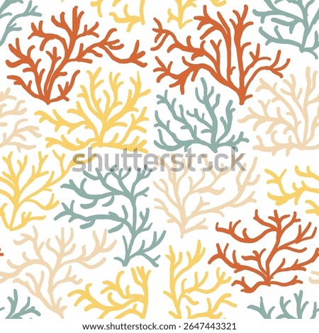 Seamless Pattern of Coral Branches on White Background