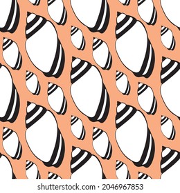 seamless pattern coral sea shells art deco stripe black and white vector