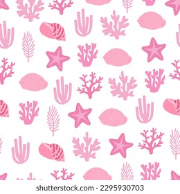 Seamless pattern coral seaweed vector illustration