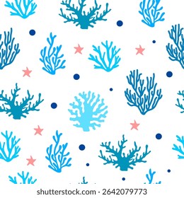 seamless pattern of coral and starfish