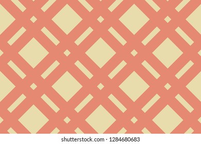 Seamless pattern. Coral stripes on yellow background. Striped diagonal pattern for printing on fabric, paper, wrapping, scrapbooking, websites Background with slanted lines Vector illustration