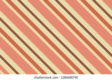 Seamless pattern. Coral stripes on yellow background. Striped diagonal pattern for printing on fabric, paper, wrapping, scrapbooking, websites Background with slanted lines Vector illustration