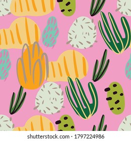 Seamless pattern with corals branches and sea plants. Algae, flowers. Abstract print with seaweed. Underwater floral background. Simple style design