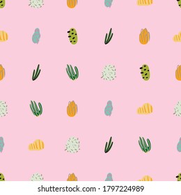 Seamless pattern with corals branches and sea plants. Algae, flowers. Abstract print marine nature. Underwater floral background. Simple style design