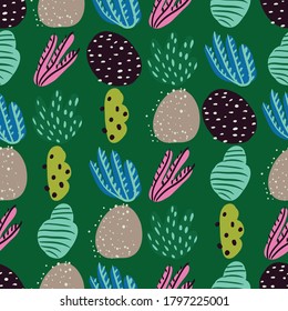 Seamless pattern with corals branches and sea plants. Algae, flowers. Abstract print marine nature. Underwater floral background. Simple style design